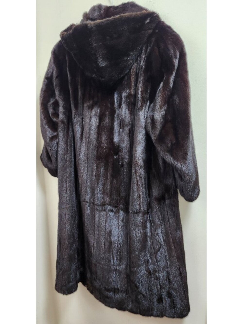 Genuine Mink Fur Full Length Hooded Maxi Coat Dark Brown Detachable Hood Size XL - Picture 9 of 16